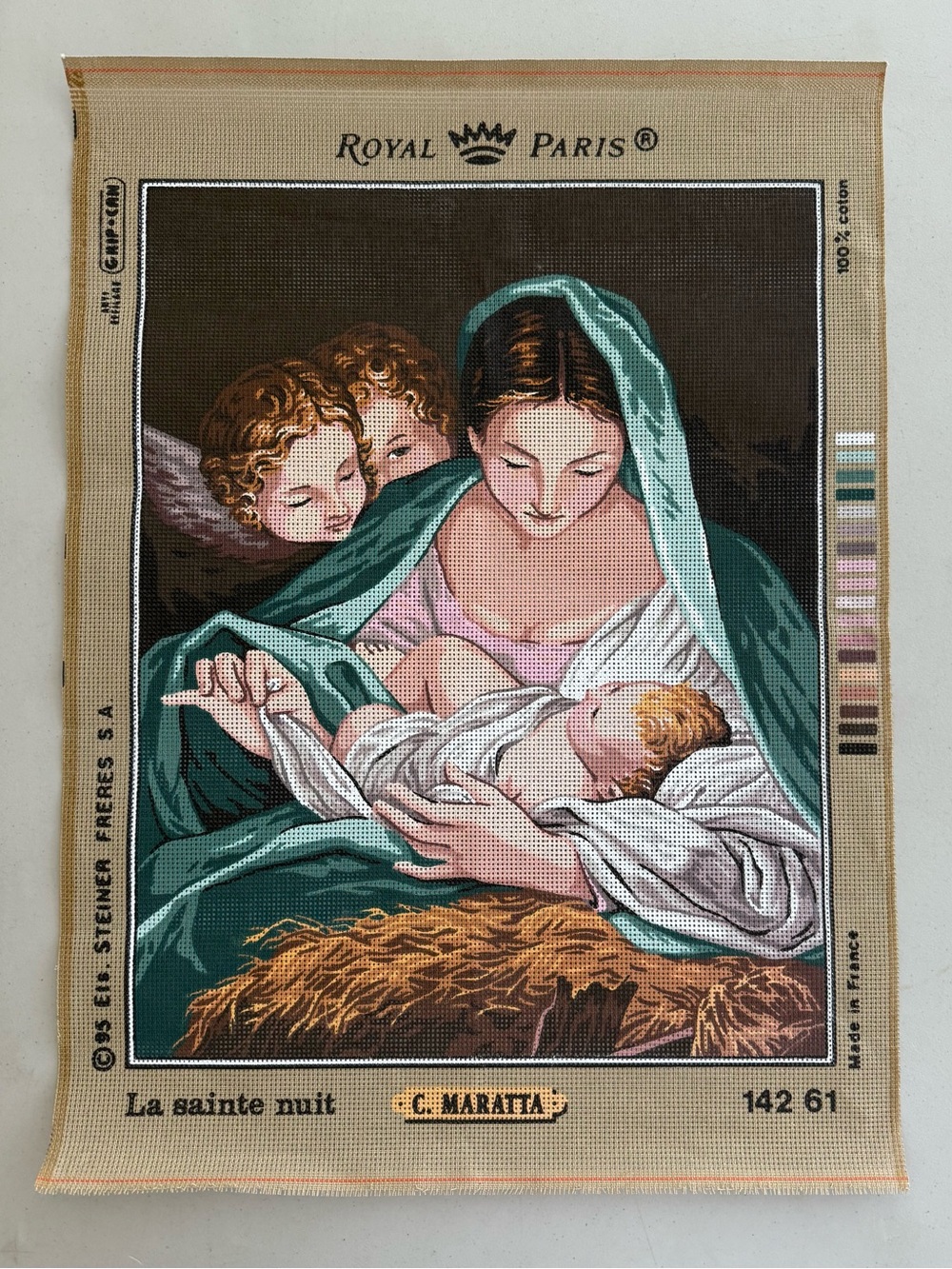 Vintage ROYAL PARIS “La Sainte Nuit” Rare Large Needlepoint Canvas